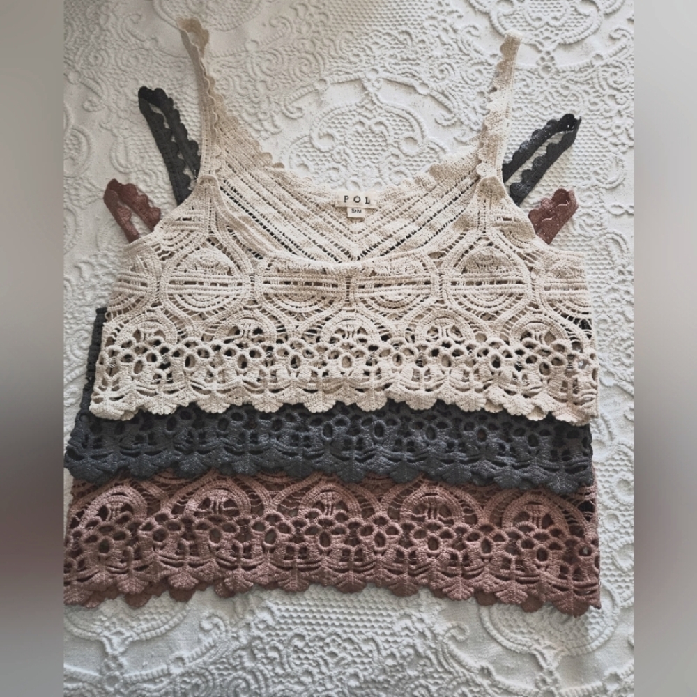 POL Cream, Rose & Black Camisole Tops SET of 3